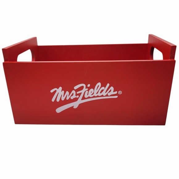Vintage Mrs. Fields Red Wooden Crate Tote Store Display Cookie Logo Box - Picture 4 of 5